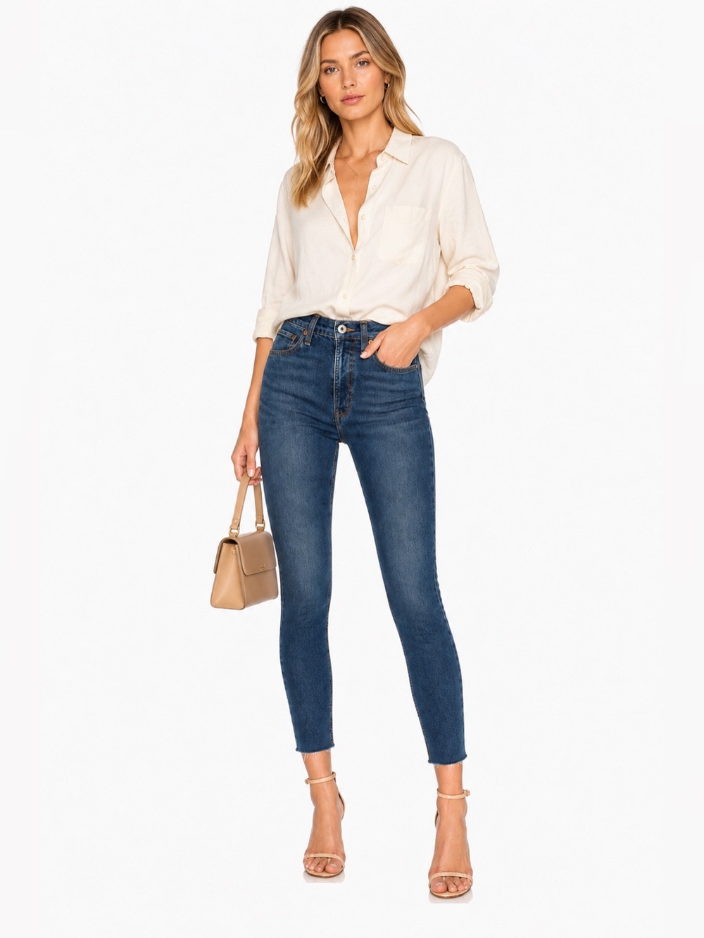 RE/DONE Originals High Rise Ankle Crop Skinny Jeans Medium Vain Size 26